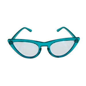 Vintage Mod Inspired Cat Eye Glasses Teal Blue Clear Frame Fashion